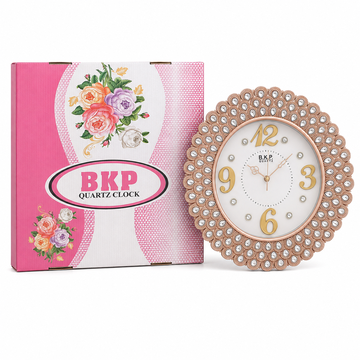 BKP Rose Gold Crystal Round Wall Clock - Image 2
