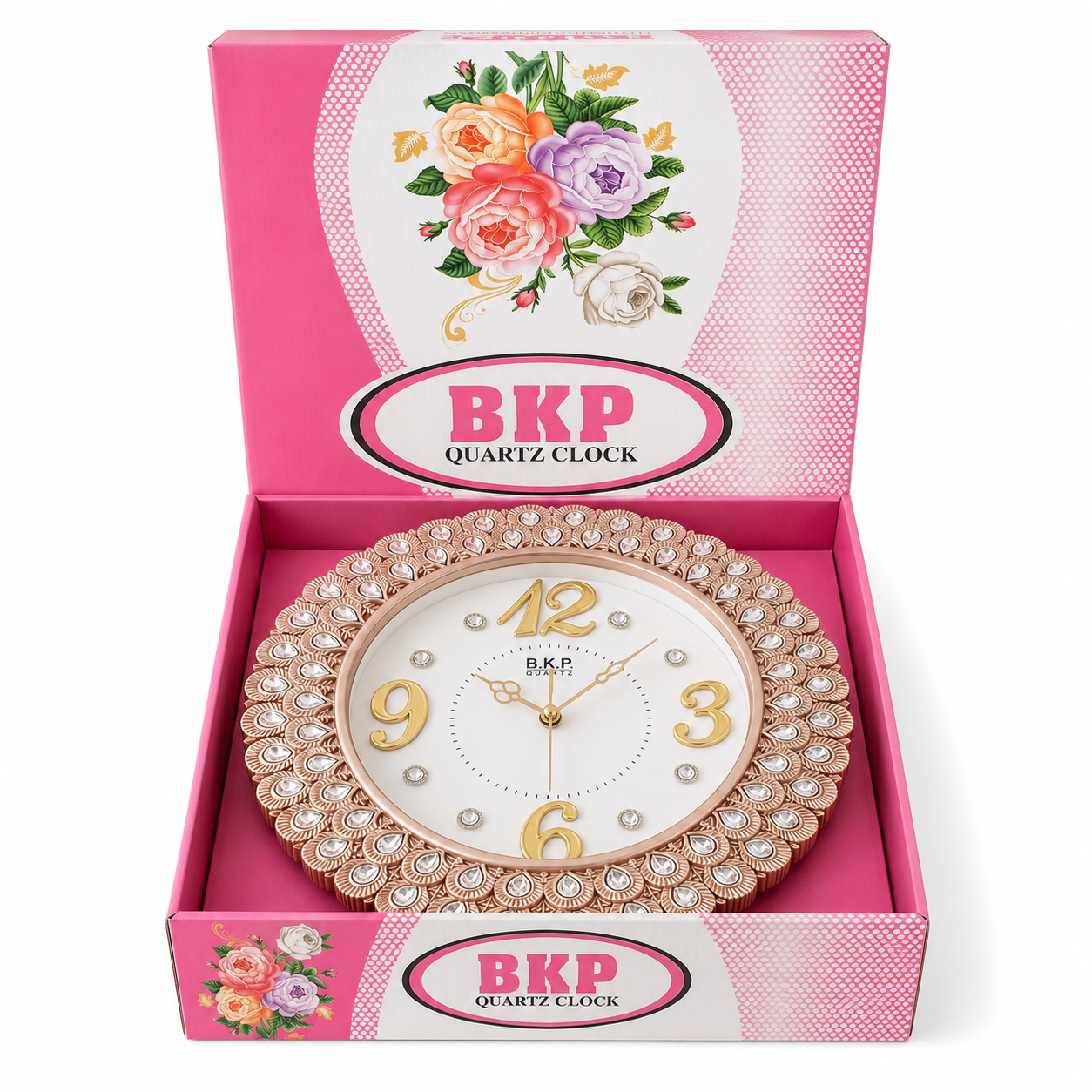 BKP Rose Gold Crystal Round Wall Clock