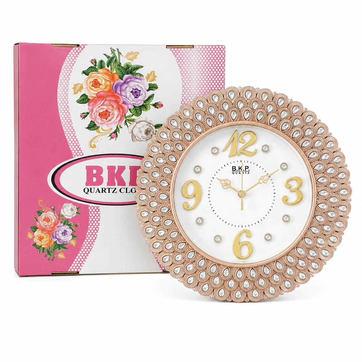 BKP Rose Gold Crystal Round Wall Clock - Image 3