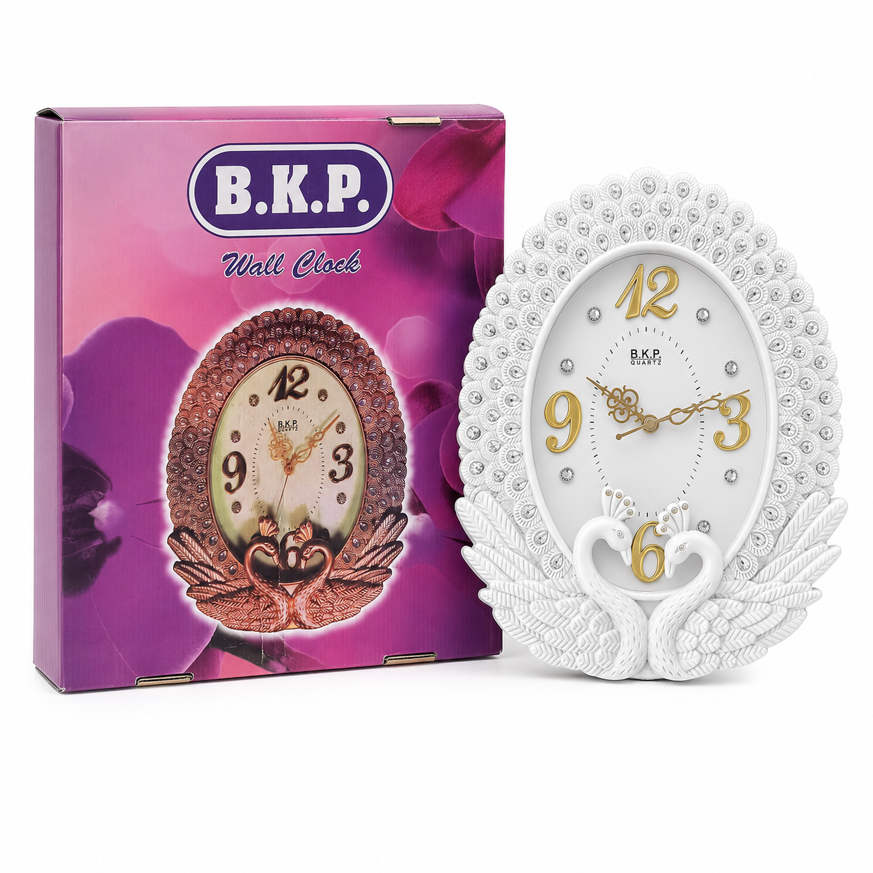 BKP White Swan Crystal Oval Wall Clock - Image 2