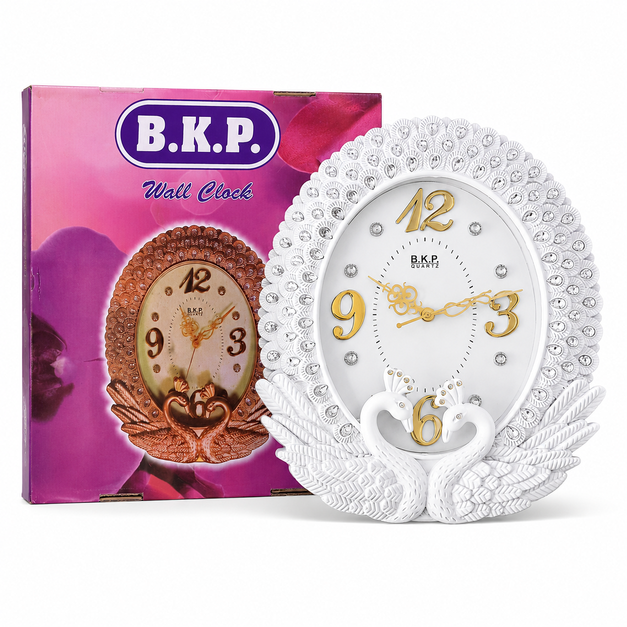 BKP White Swan Crystal Oval Wall Clock - Image 3