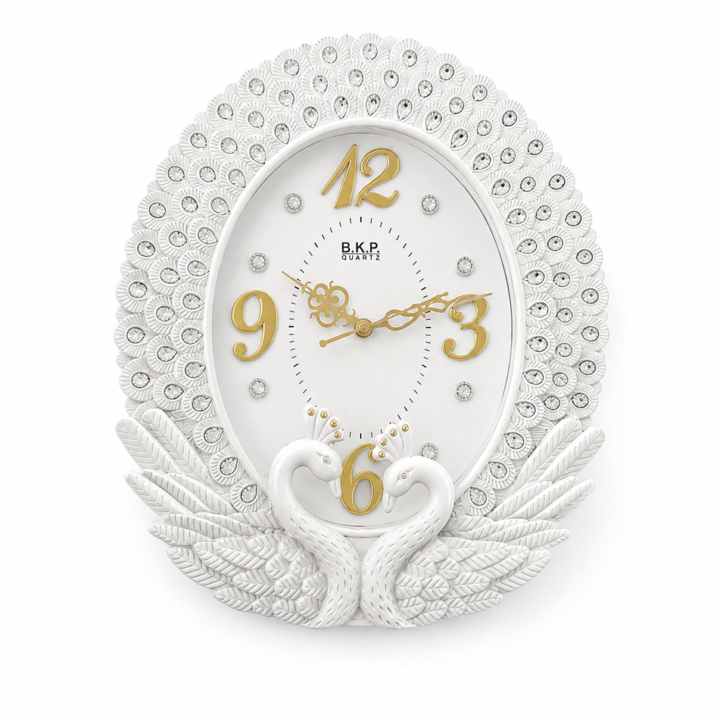 BKP White Swan Crystal Oval Wall Clock
