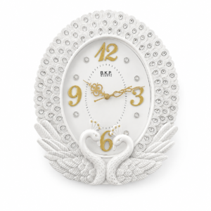 BKP White Swan Crystal Oval Wall Clock