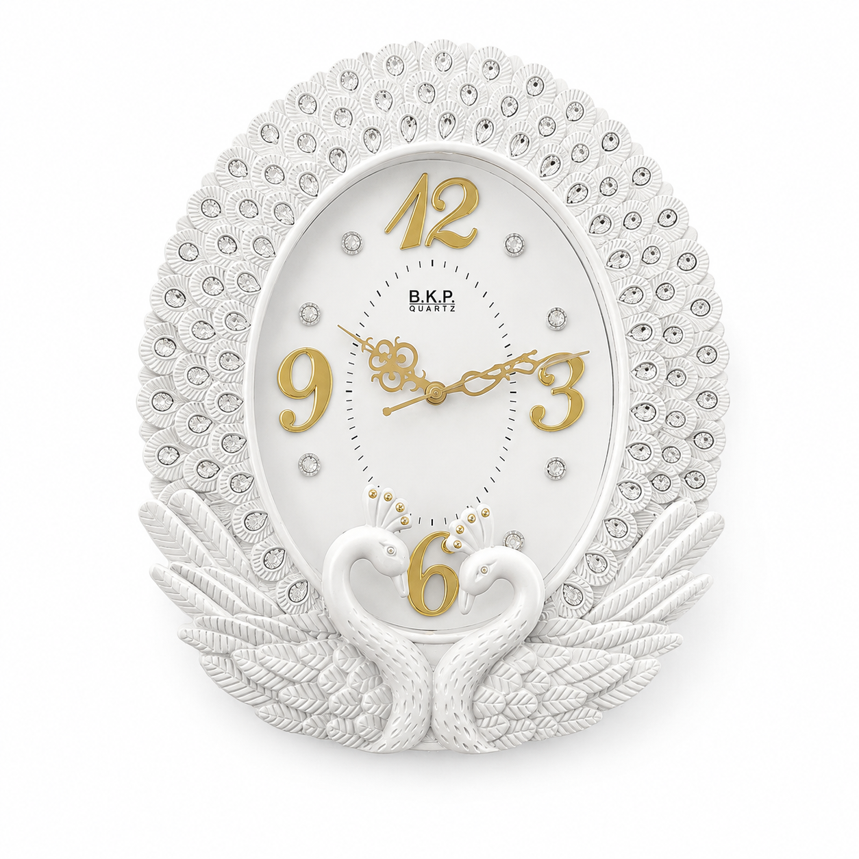 BKP White Swan Crystal Oval Wall Clock