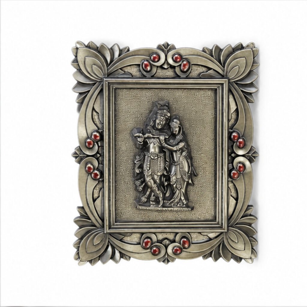 Silver Radha Krishna Ornate Decorative Frame