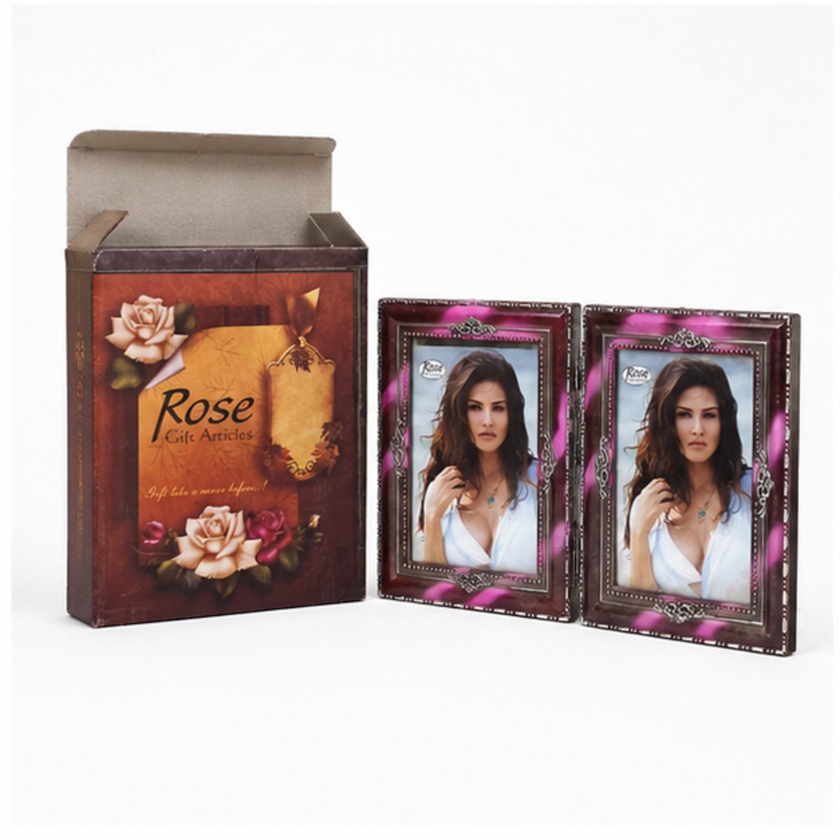 Burgundy Folding Double Photo Frame - Image 3