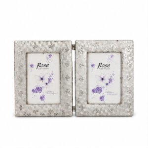 Silver Textured Folding Double Photo Frame