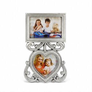 Silver Ornate Rectangle & Heart Double Photo Frame