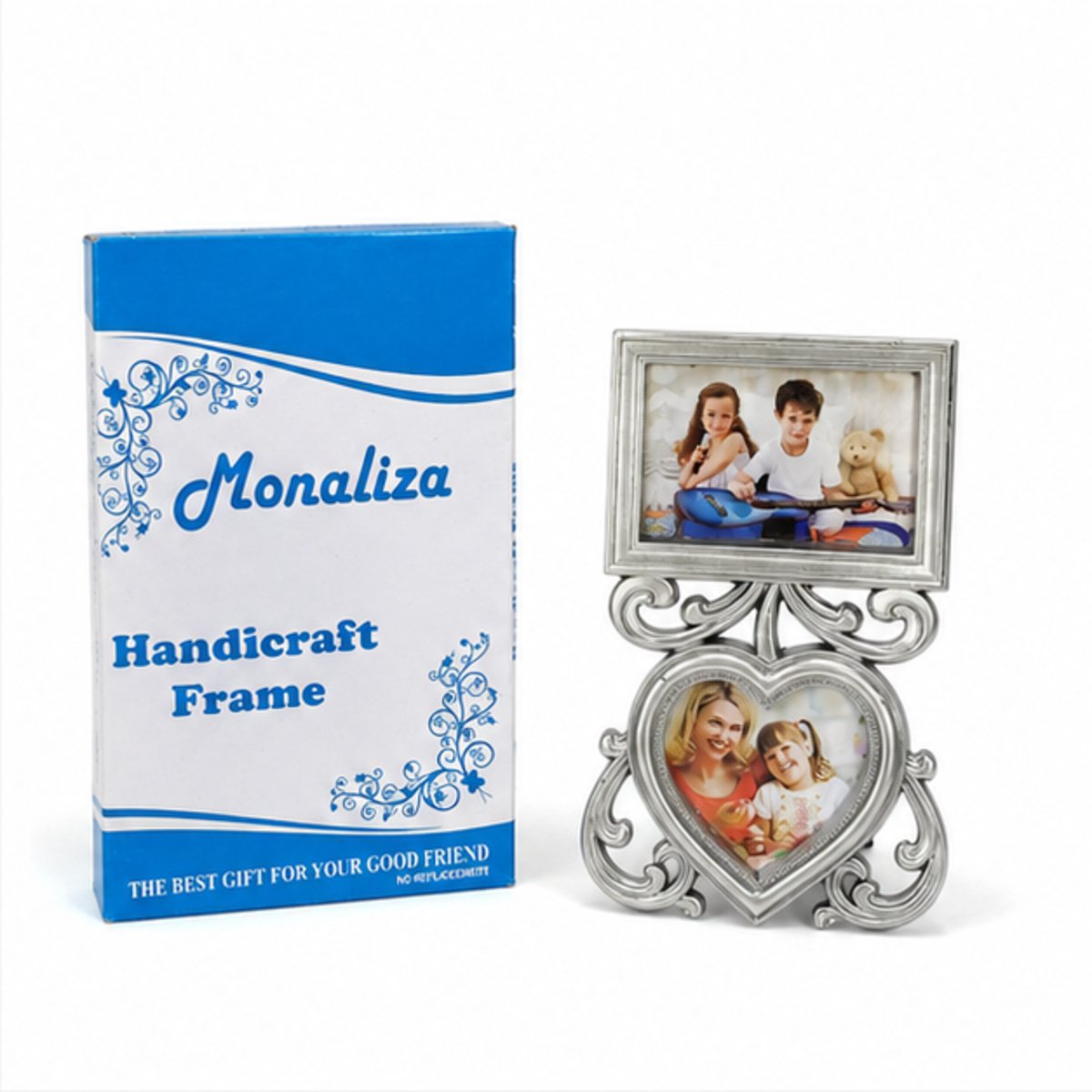 Silver Ornate Rectangle & Heart Double Photo Frame - Image 2