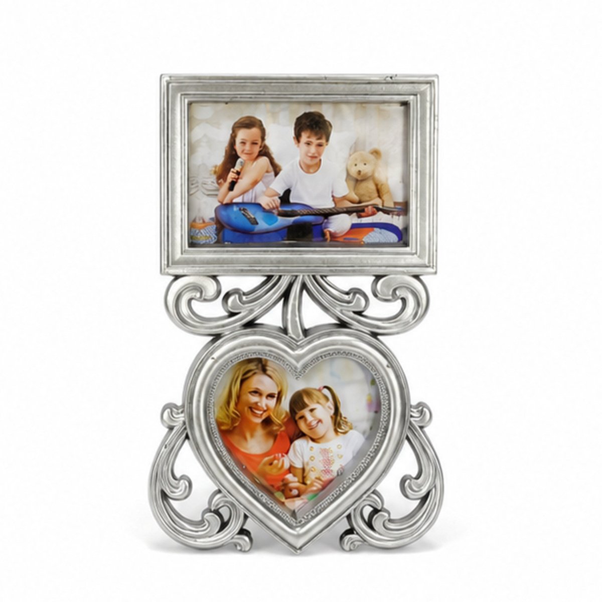 Silver Ornate Rectangle & Heart Double Photo Frame - Image 4