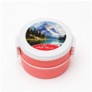 ViyoKart Coral Pink Stacked Round Lunch Box Set