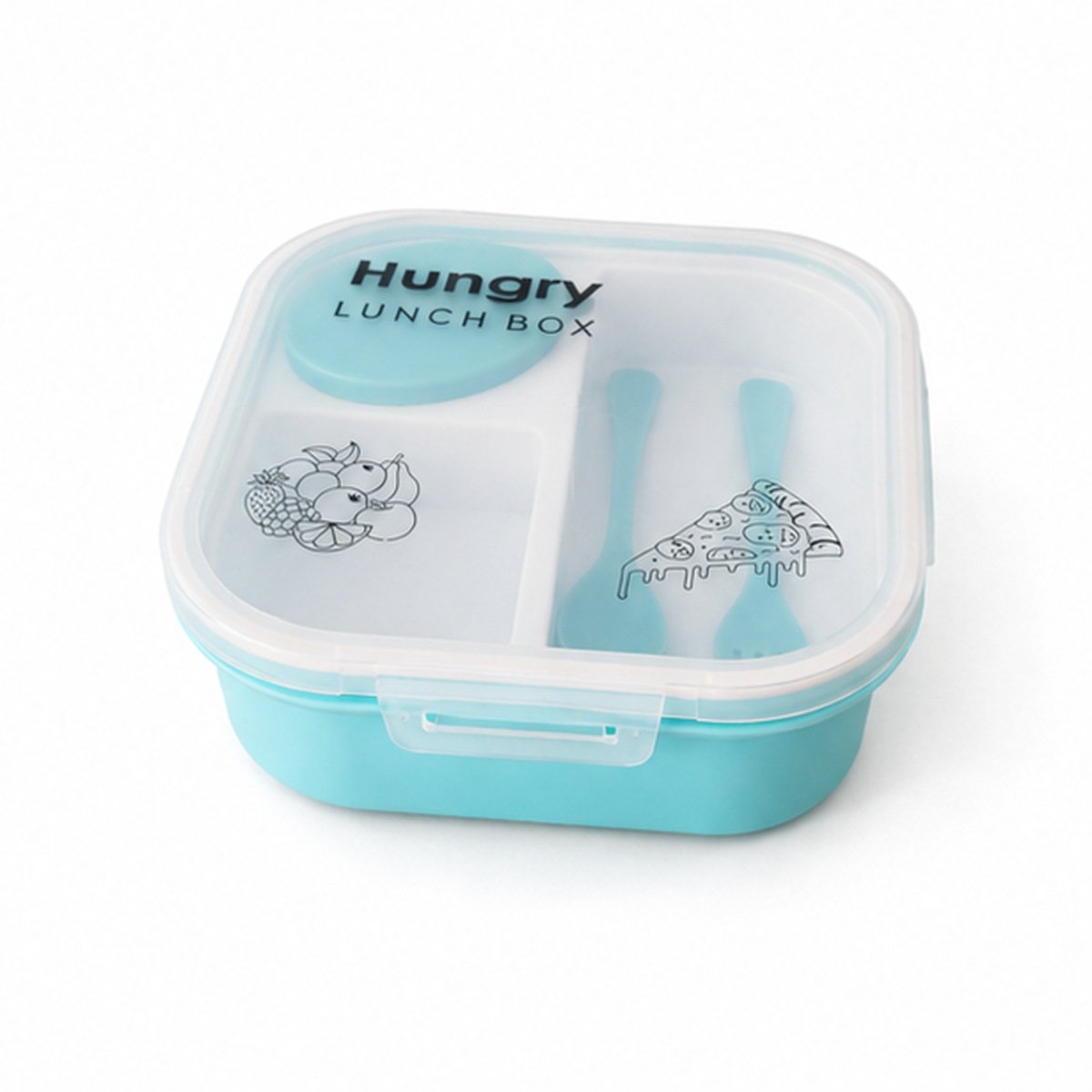 ViyoKart Hungry Aqua Compartment Lunch Box with Spoon