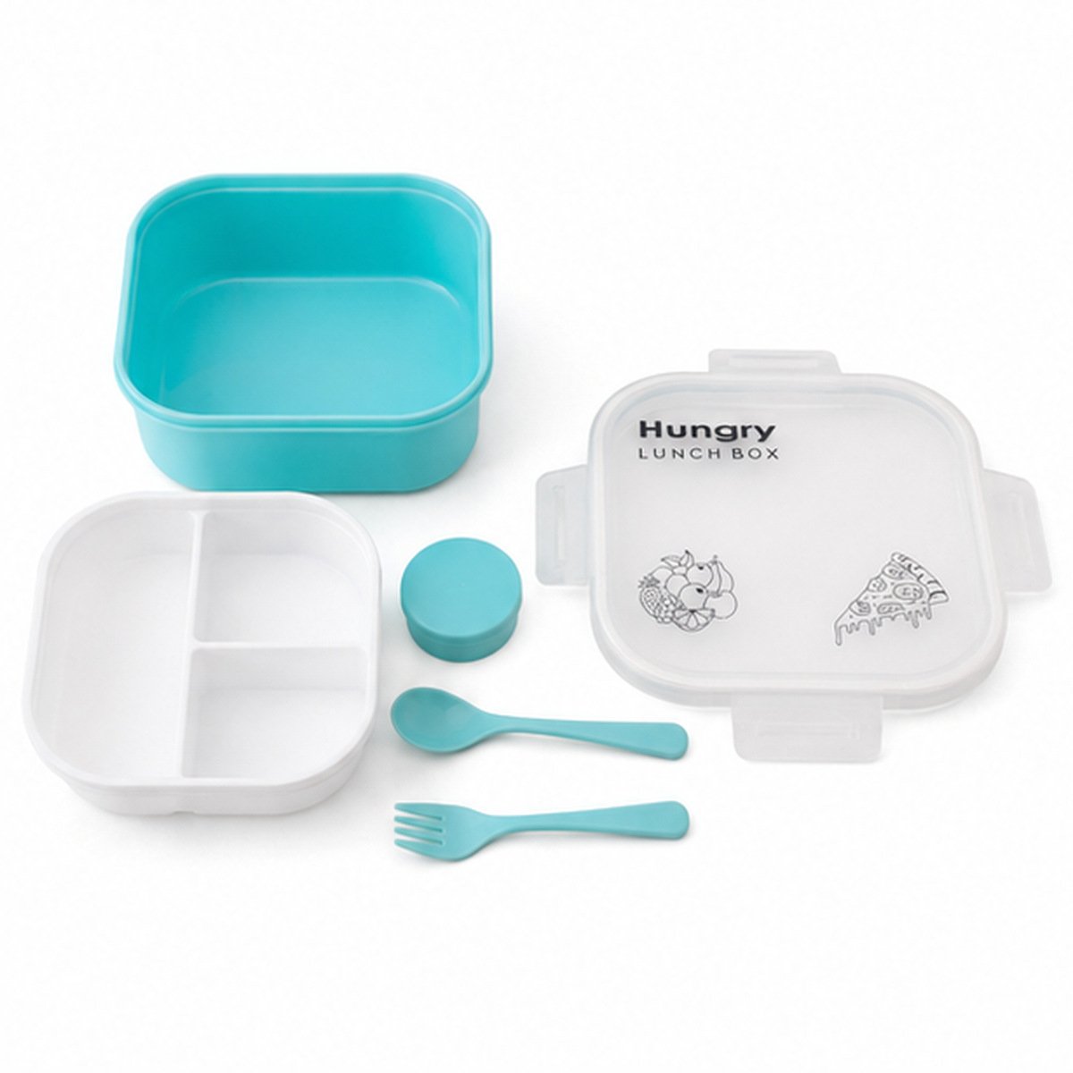 ViyoKart Hungry Aqua Compartment Lunch Box with Spoon - Image 2