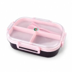 ViyoKart Pastel Pink Compartment Lunch Box with Cutlery