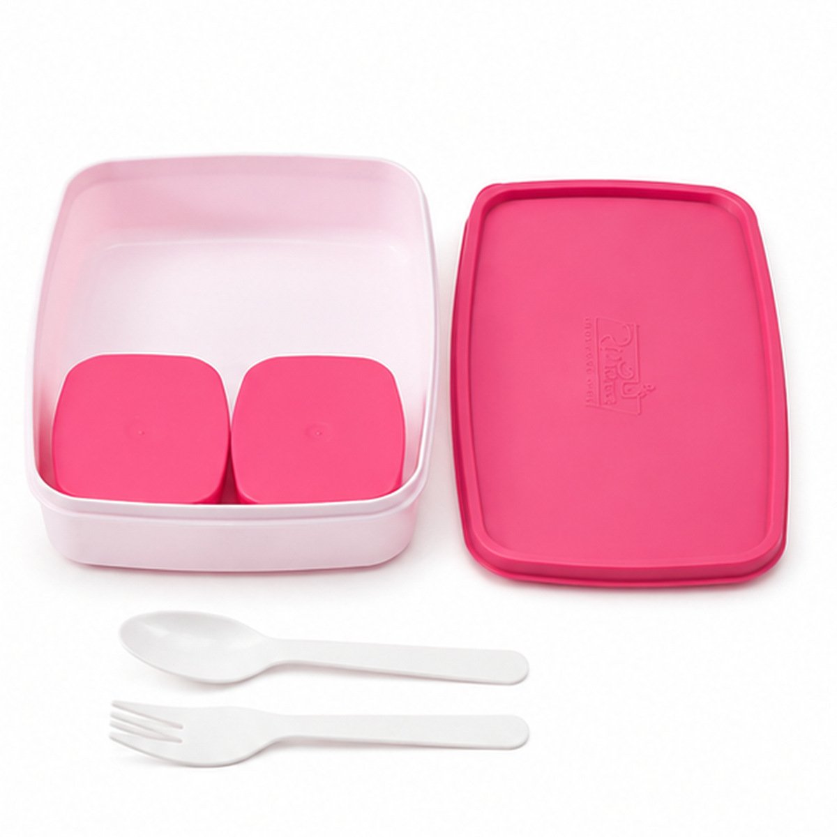 ViyoKart Pink & White Rectangle Lunch Box with Cutlery - Image 2