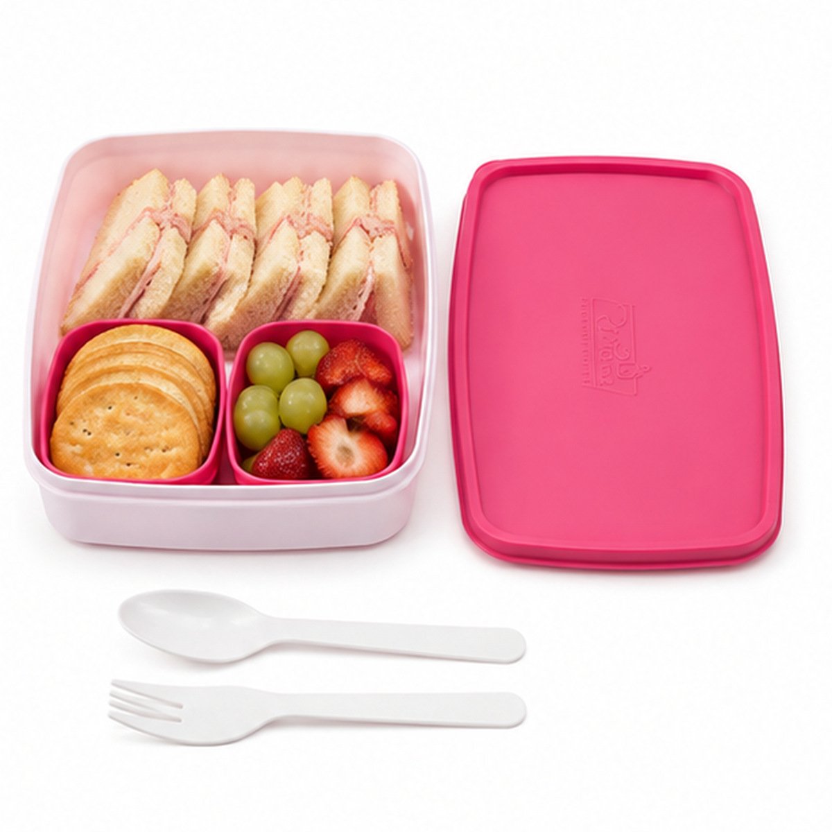 ViyoKart Pink & White Rectangle Lunch Box with Cutlery - Image 4